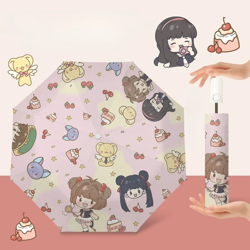 Фото Зонт Cardcaptor Sakura Chibi Cute, автоматический, двойного назначения (для солнечных и дождливых дней), складной, с черным покрытием, солнцезащитный. №2