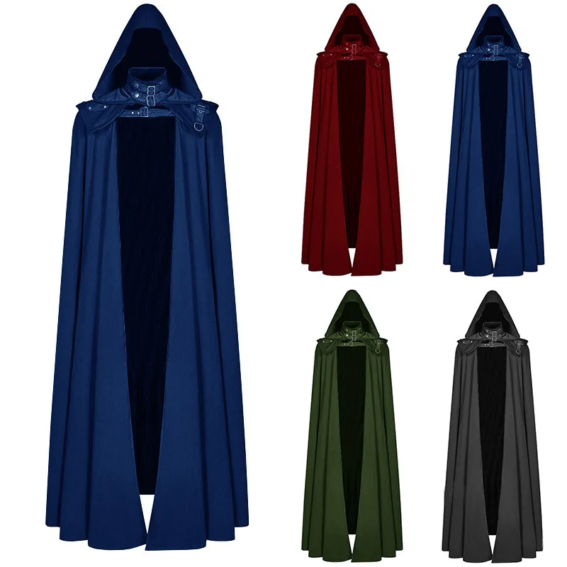 

Cosplay Medieval Assassin Creed Costume Cloak Hooded Coat Men Vintage Gothic Buckled Stand Shoulder Knights Maxi Cape Halloween