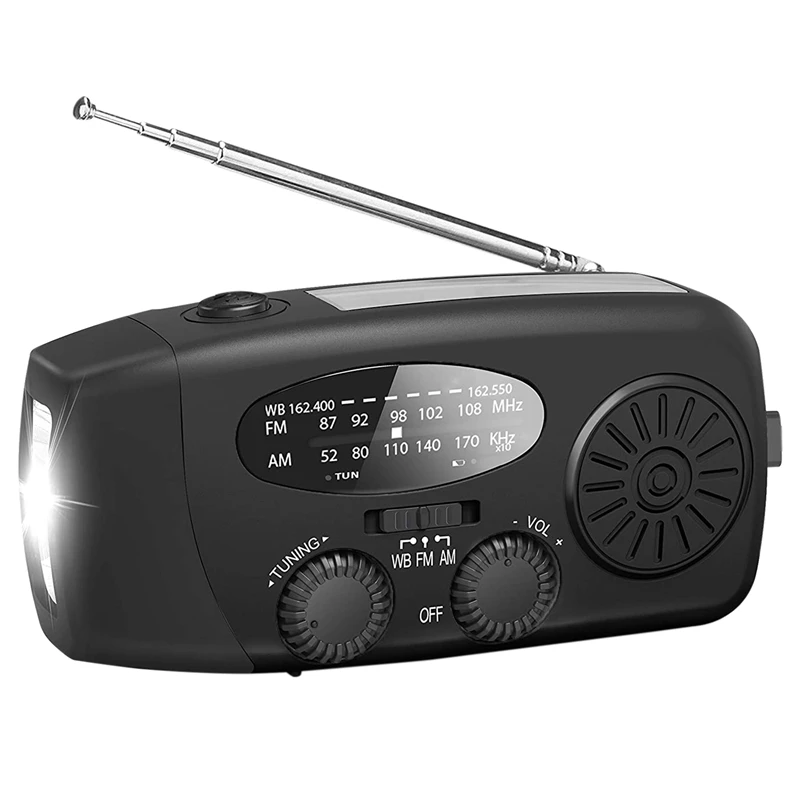 

Emergency Solar Hand Crank Radio Portable Self Powered AM/FM/NOAA Weather Radio LED Flashlight For Cell Phone Charger
