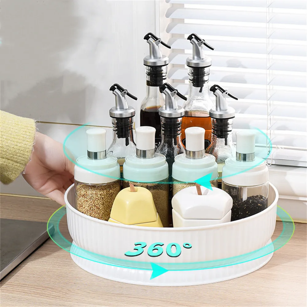 

360° Rotating Storage Tray for Kitchen Oil-proof Seasoning Storage Plate Non-slip Spice Stand Multi-functional Rack Organizer