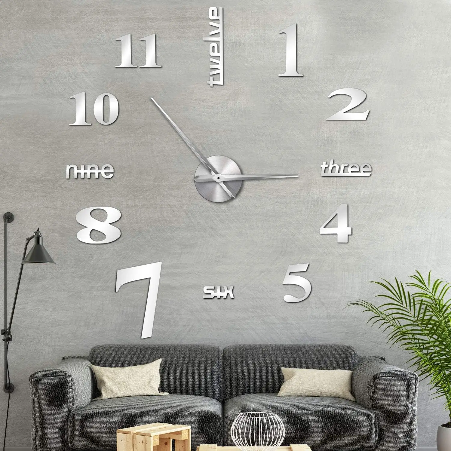 

Modernos relojes de pared para sala de estar, bricolaje sin marco, gran reloj de pared, números 3D, pegatinas de espejo, reloj