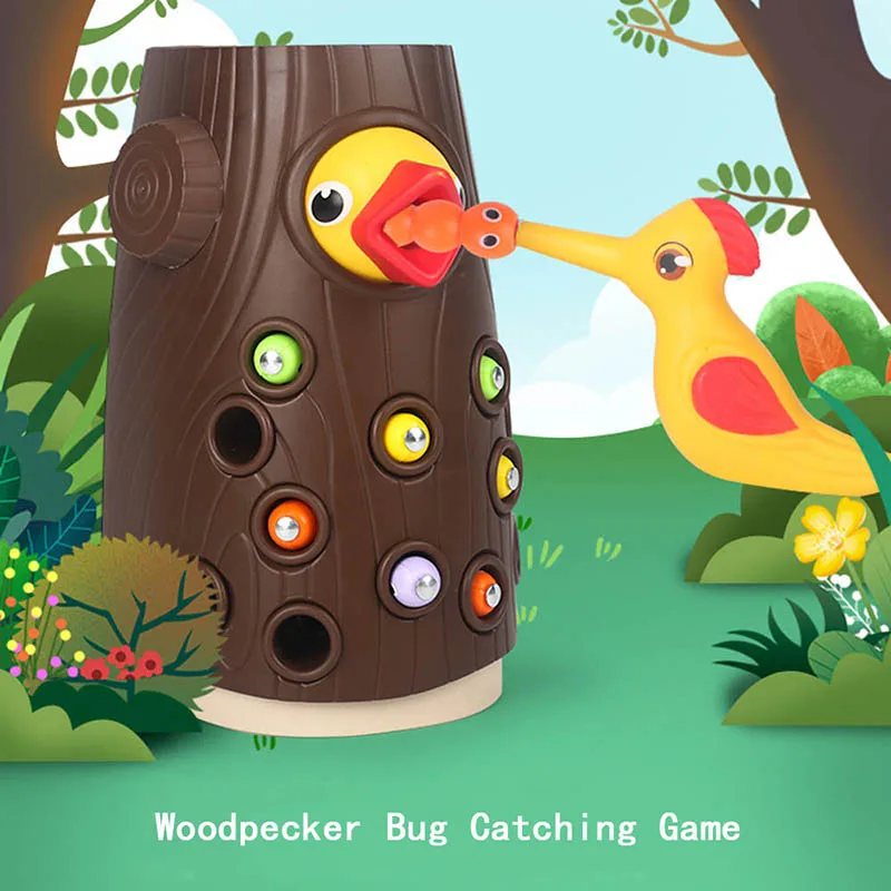 

Woodpecker Toy Montessori Magnetic Catch Worm Bugs Small Birds Feeding Game Toys for Children Kids Early Educational Family Toys