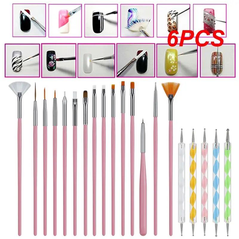 

6PCS Nail Brush Gel Brush Design Tip Painting Drawing Carving Dotting Pen Extension Pen Nail Gel UV Polish Tool Manicure Liner