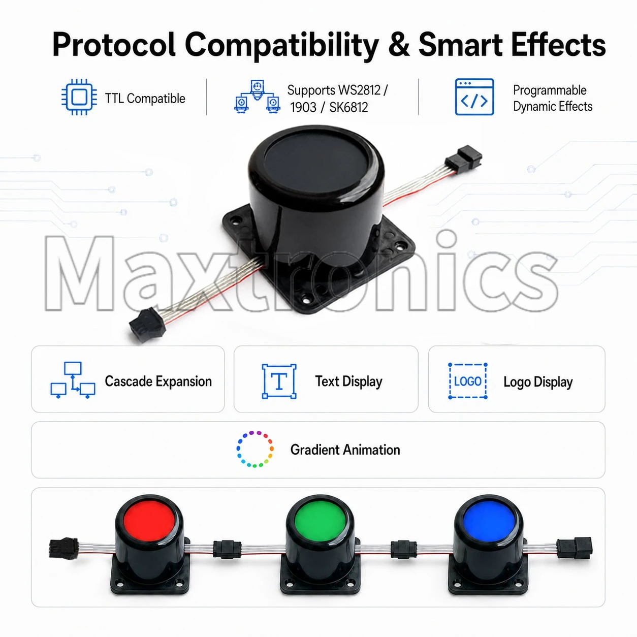 Фото Программируемый светодиодный чип с поворотной ручкой DC12V WS2815 4PIN RGB TTL (WS2812/SK6812/1903) для воспроизведения видео и прокрутки текста в помещении. №2