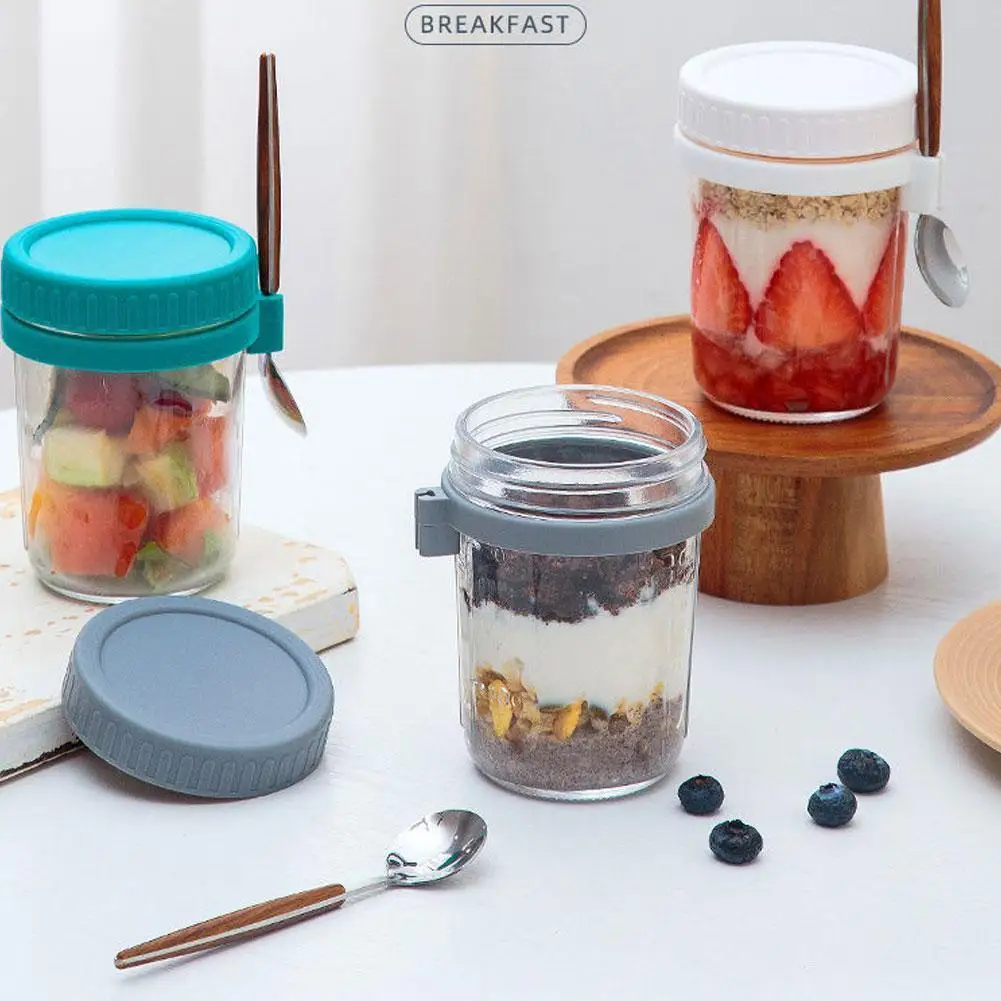 

Glass Sealed Breakfast Cups Portable Transparent Cups Personality Cups Spoon Gift Lid Breakfast With And Household Mug Oat L1g3