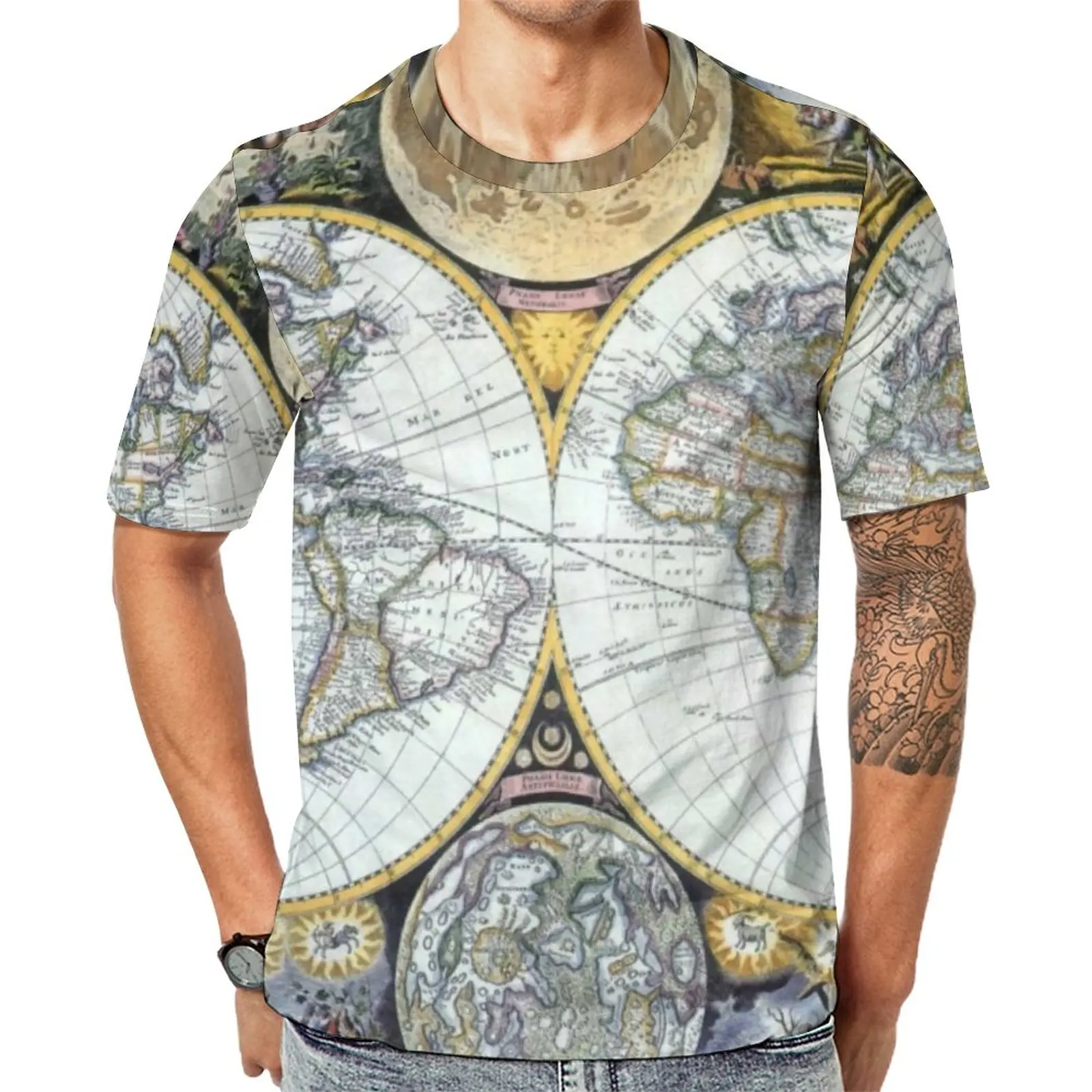 

Earth Map T Shirt Man Antique World Map Casual T-Shirts Premium Fashion Tee Shirt Short-Sleeve Printed Oversize Clothing
