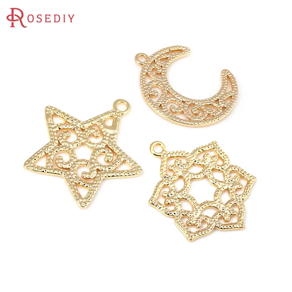 6 шт. 18-каратное золото латунные подвески со звездами высокое качество