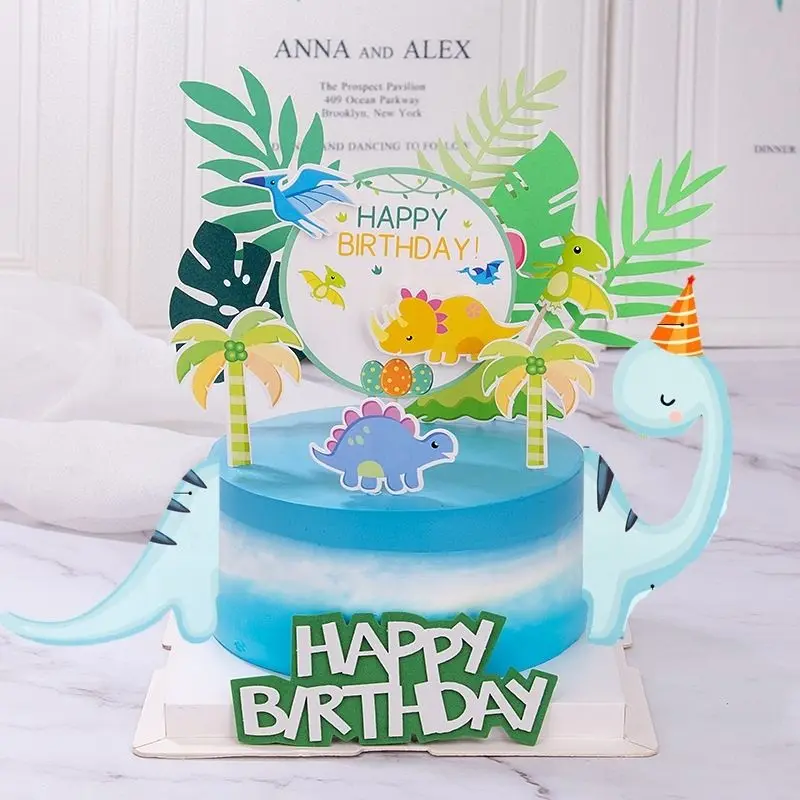 

Cartoon Dinosaur Cake Toppers Jungle Party Decorations Kids Boy 1st Birthday Cake Decoration Baby Shower Dinosaur Party Supplies