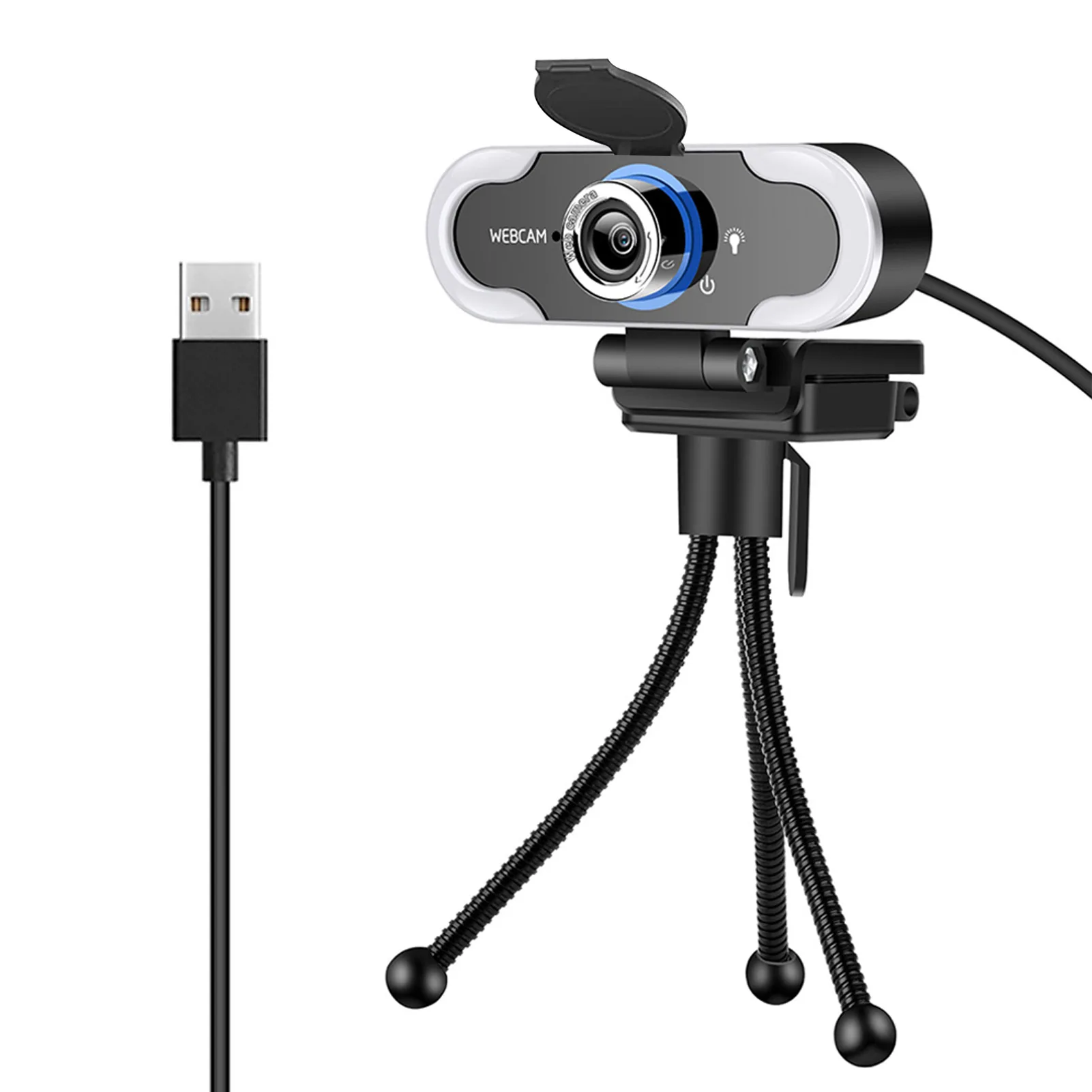 

1080P Live Streaming With Privacy Cover Tripod HD Webcam Fill Light USB Conferences Desktop Accessories Built-in Mic Broadcast