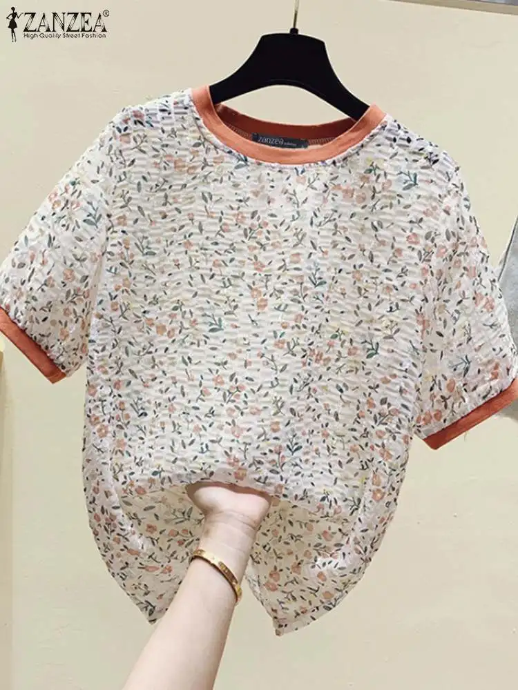 Лето 2024 модная блузка ZANZEA с цветочным принтом богемные топы туника Женская
