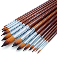 artist watercolor paint brushes set 13pcs round pointed tip soft anti shedding nylon hair wood long handle for oil acrylic face