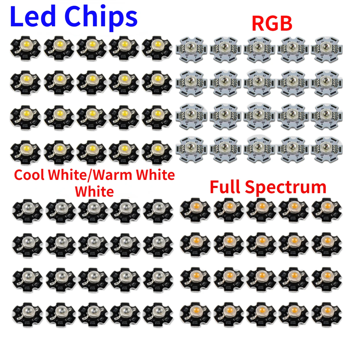 

Best Price 25pcs 1W/3W High Power LED Chips Cool White/Warm White /White/UV Purple /Full Spectrum/RGB With 20mm Star PCB