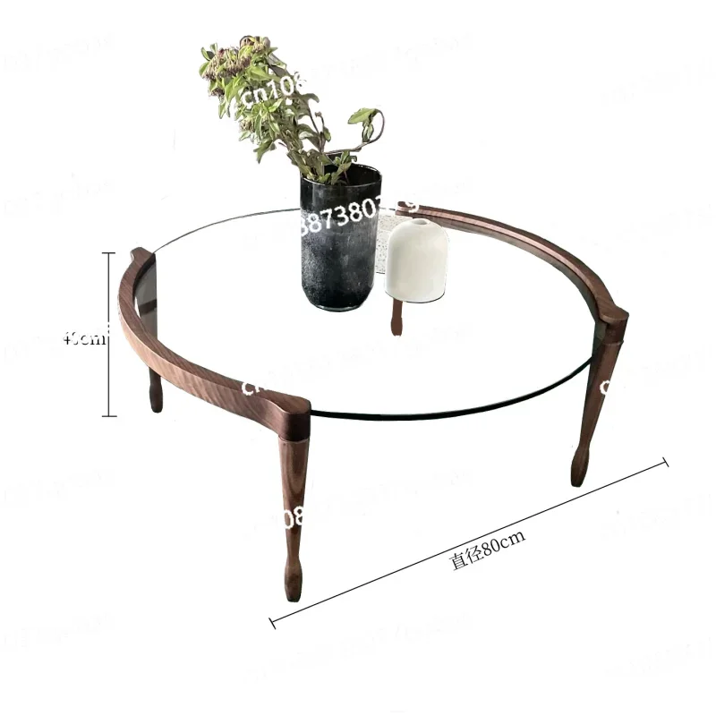 Минималистичный прозрачный круглый чайный столик из закаленного стекла в