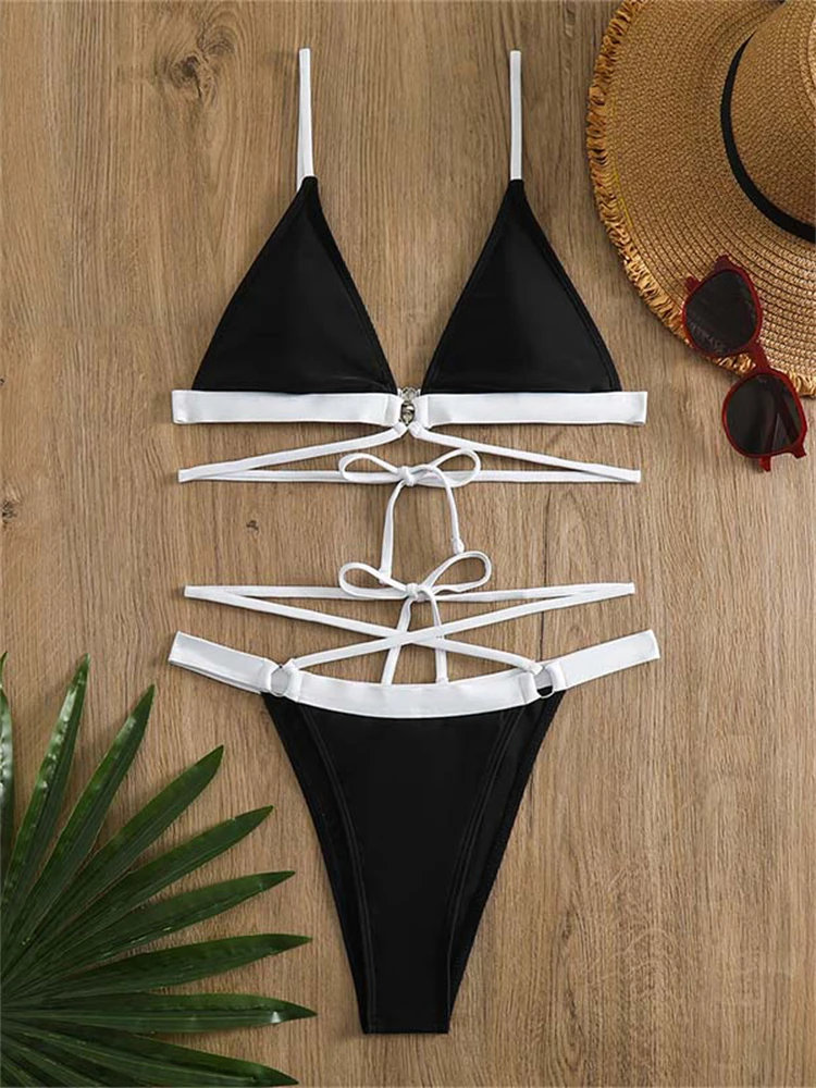 

Bikini Women Swimsuit 2023 New Black Sling Bikinis Set Sexy Lace Up Swimwear Summer Two Piece Beach Wear Bathing Suit For Female