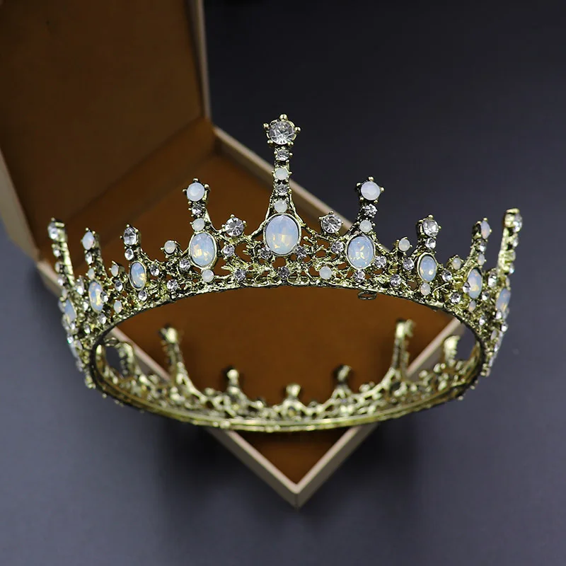 

Baroque Crystal Round Bridal Tiaras Crowns Pageant Prom Diadem Rhinestone Veil Tiara Headband Wedding Hair Accessories