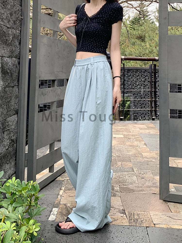 Брюки женские с завышенной талией и широкими штанинами повседневные однотонные