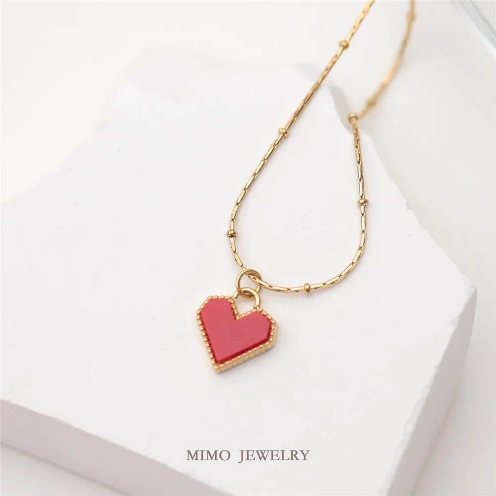 

Color preservation titanium steel plated 18K gold Mosaic heart pendant Clavicle chain DIY accessory