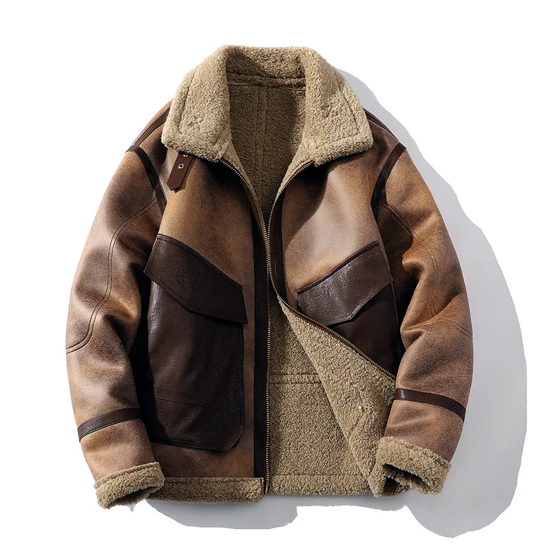 Mens Winter Fleece PU Leather Jacket Thick Warm Casual Outwear Military Motor Biker Leather Jackets Male Vintage Coats 2022