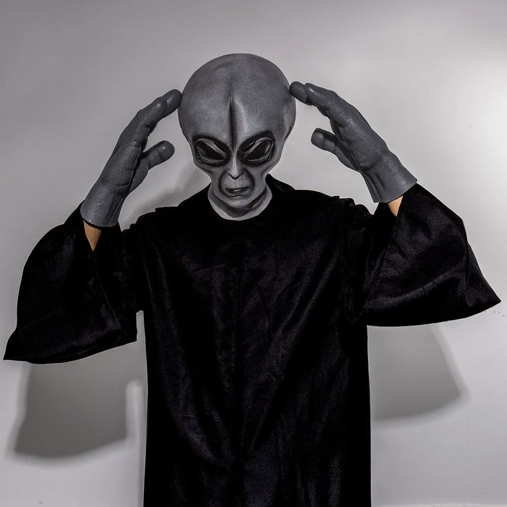 

51 Area UFO Alien Mask Gloves Cosplay Extraterrestrial Organism Monster Skull Latex Helmet Hands Halloween Party Costume Props