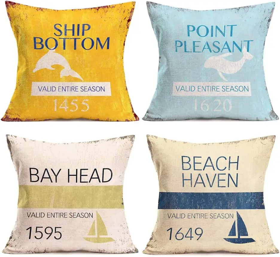 

Декоративная наволочка в стиле ретро с морскими животными, морской узор, чехол для сидений, квадратная льняная наволочка, декоративный пляжный диван