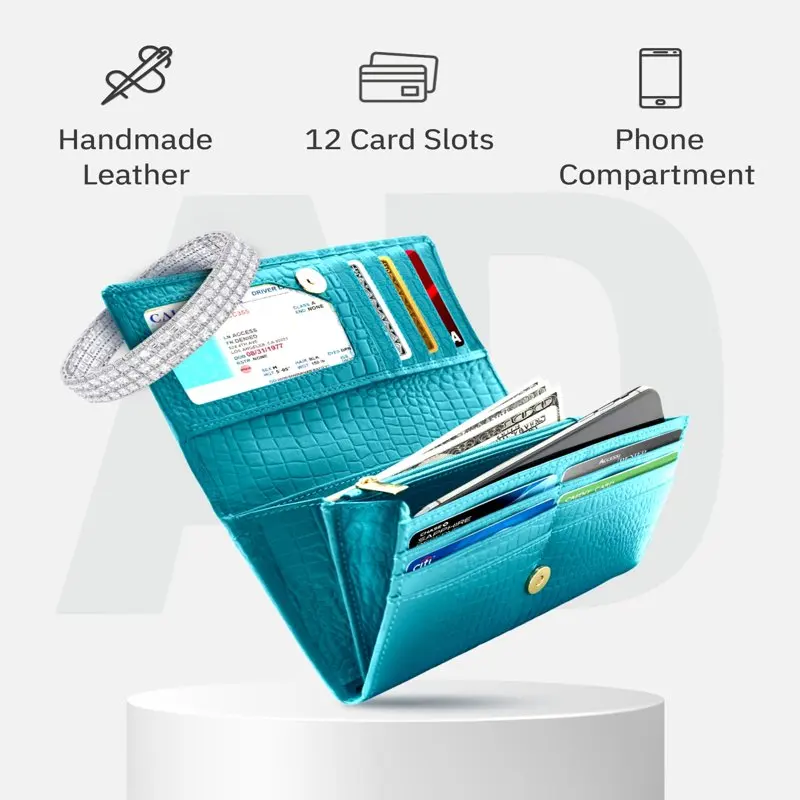 Genuine  Wallets For Women - Ladies Accordion Clutch Wallet With Coin Purse Pocket And ID Window RFID Blocking