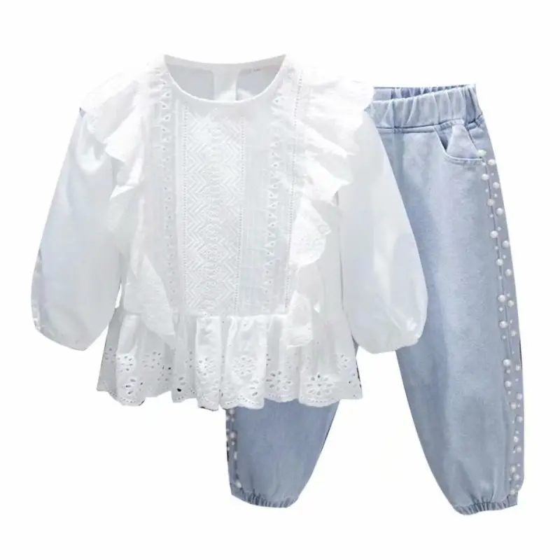 

1-7Y Kids Girl Clothing Sets Fashion Baby Girl Clothes Suits Cotton Children's Clothing T-shirt+ Denim pants Spring Autumn
