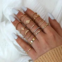 2022 new 17pcsset gold rings women fashion micro rhinestone pearl set ring metal hollow round finger ring for lady wedding gift
