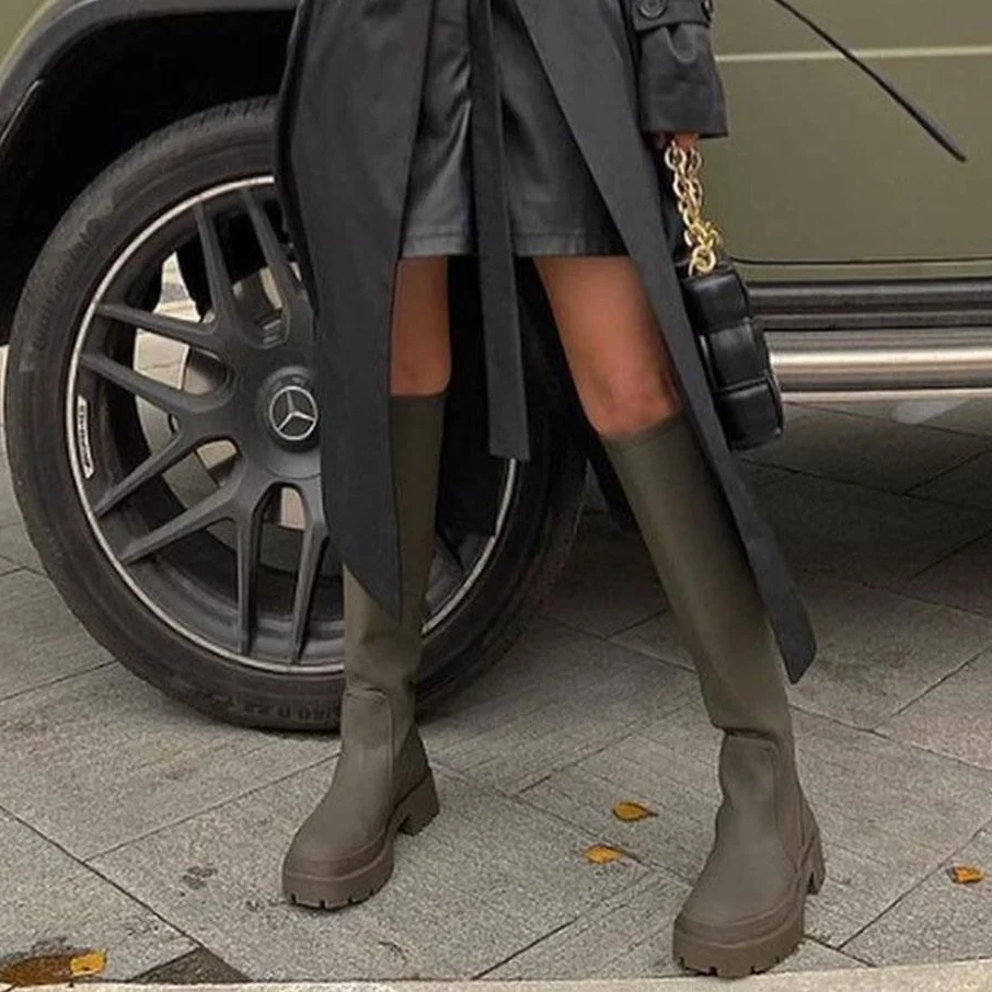 Brand New Ladies Platform Black Boots Fashion Chunky Med Heels Knee High Boots Women Casual Party Shoes Woman Thigh High Boots