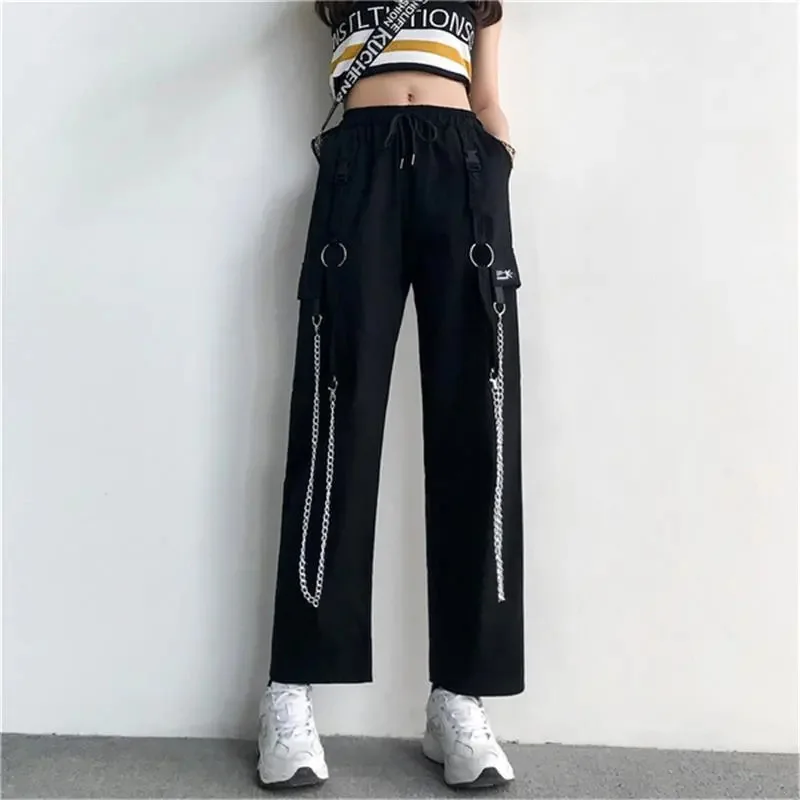 Брюки-карго женские с цепочкой летние прямые брюки в Корейском стиле хип-хоп