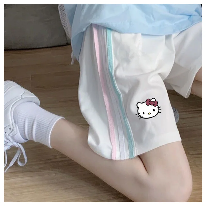 

Аниме мультфильм Sanrios Hellokittys полосатые женские повседневные шорты Kawaii летние хлопковые спортивные шорты Одежда для девочек подарок