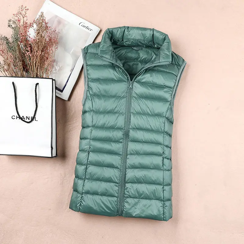 Ultra Thin Down Jacket Light Warm Waistcoat Female Sleeveless Cropped Puffer Jacket Vest Lining Woman Winter Coat Spring 2022