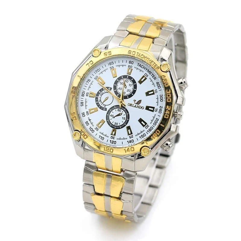 

Brand Men Watches Quartz Silver-gold Stainless Steel Wristwatch Male Classic Dress Business Sports Watch Chronograph Watch