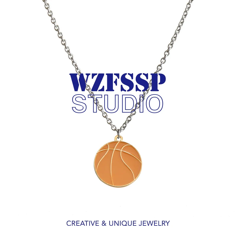 

WZFSSP Necklace Metal Enamel Basketball Pendant Necklace Women Men Gift Trendy Fashion Jewelry