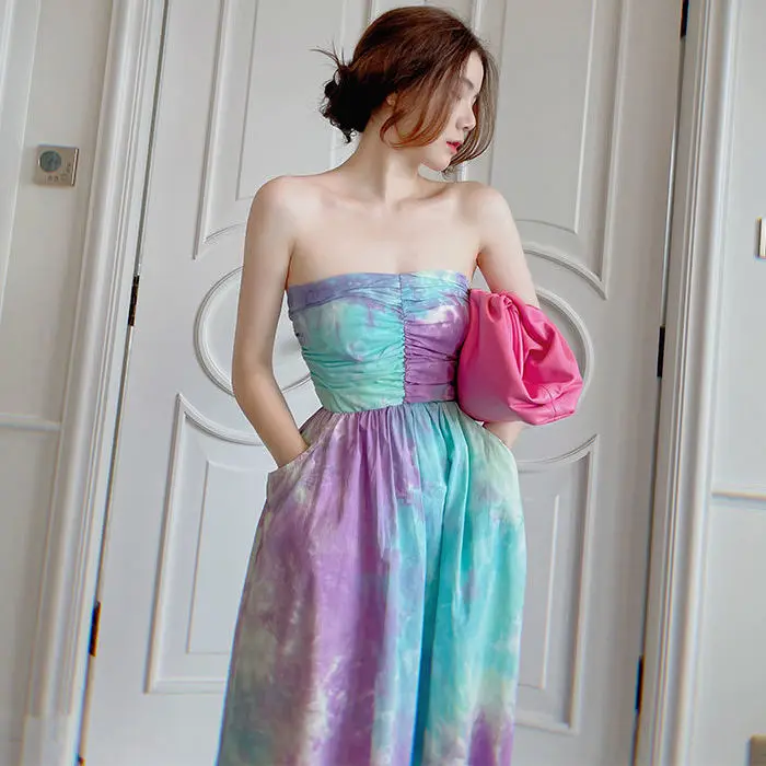 

2022 Summer New Fashion Comfortable Casual Sexy High Waist Slim Tube Top Skirt Dress Long Skirt Vintage Dress Fashion Clothes