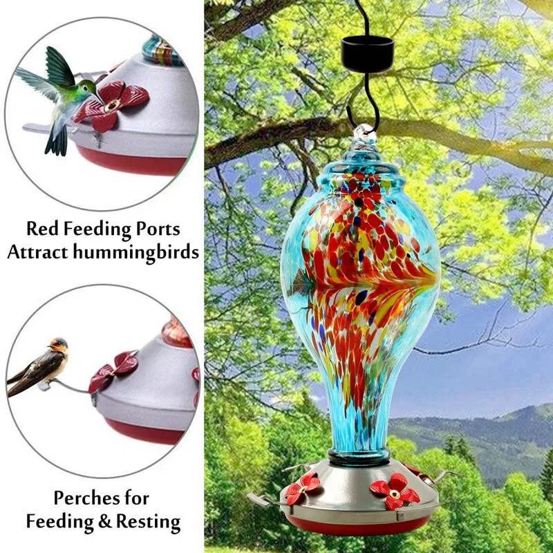 

Colorful Hummingbird Food Feeder Hand Blown Glass Feeder Drinker Water Feeding Bowl for Yard Outdoor parrot accessories