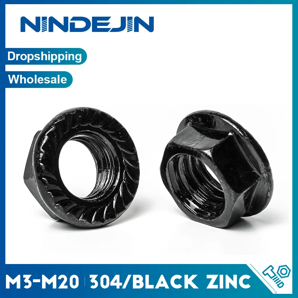 

NINDEJIN Шестигранные фланцевые гайки из углеродистой стали M3 M4 M5 M6 M8 M10 M12