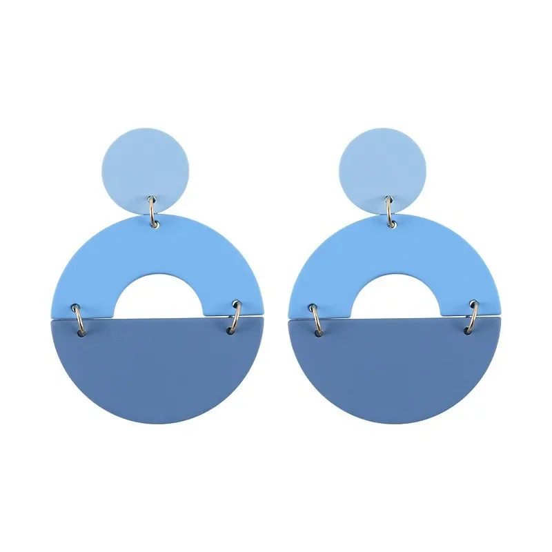 Синие уникальные серьги-кольца с геометрическим рисунком и преувеличенными