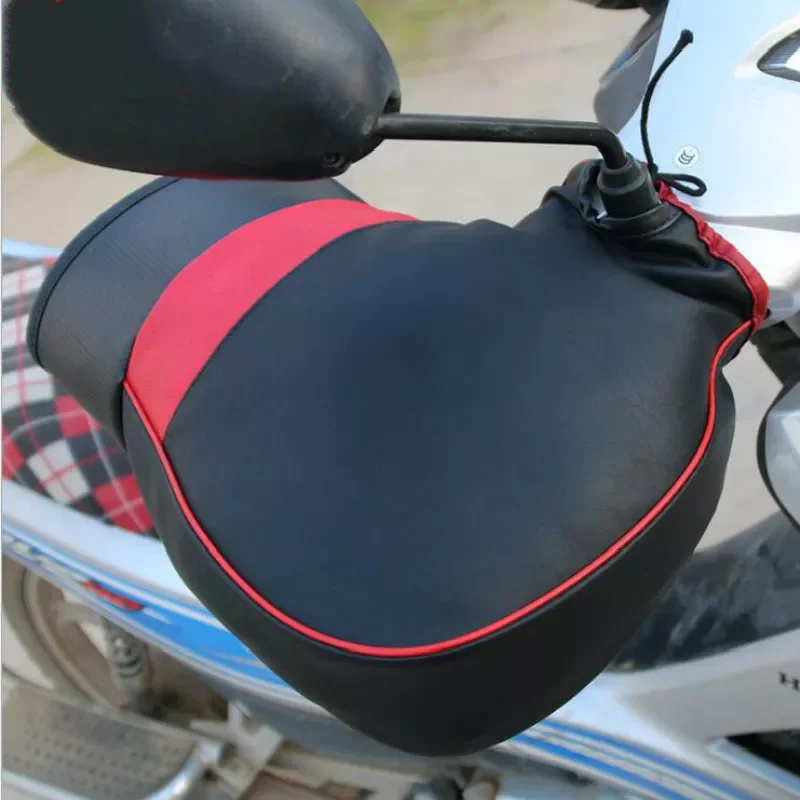 Pair Universal Motorcycle Gloves Bike Handle Bar Gloves Pu Leather Winter Warm Scooter Bike Windproof Handle Bar Protector