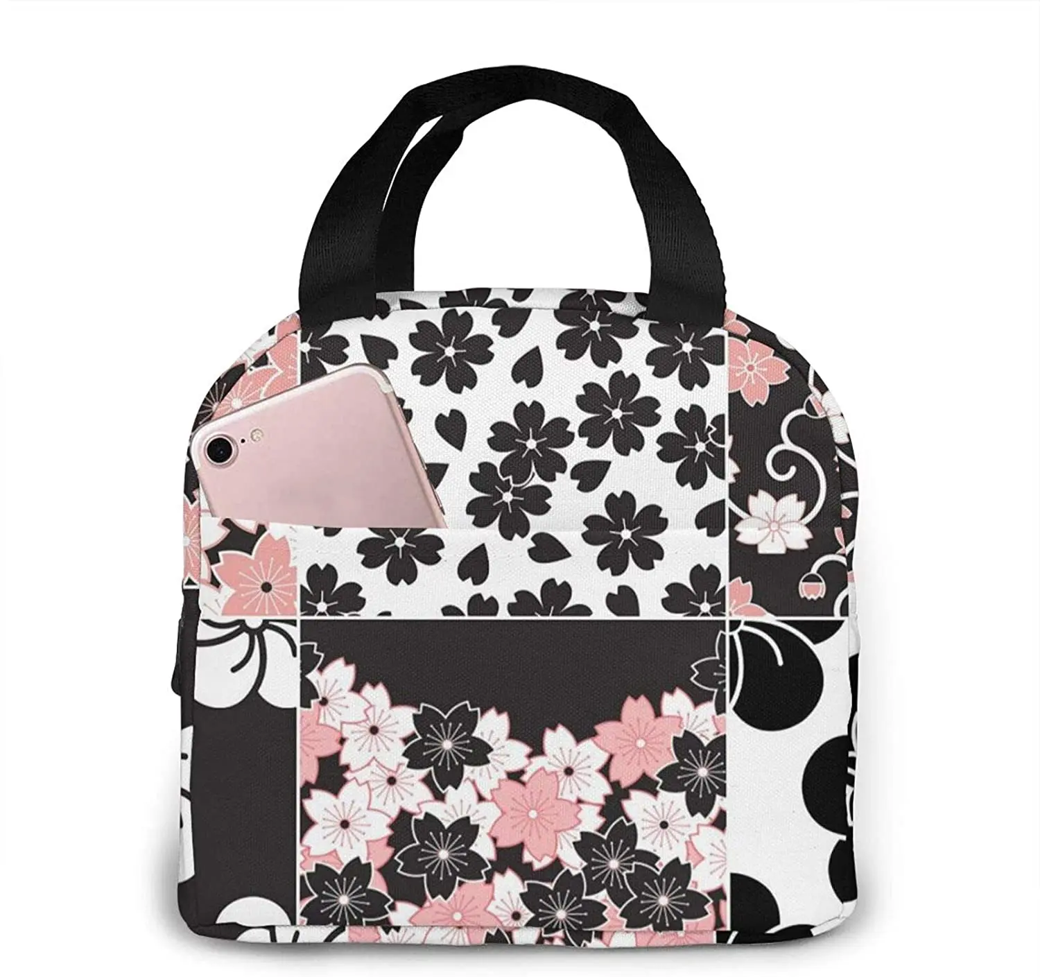 

Sakura Flowers Tote Lunch Bags for Women Portable Insulated Lunch Box Container Cooler Bag Tote Bento Pouch Pink Sakura Flower