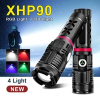 2022 newest led flashlight rgb camping flash light cob torch for hunting tactical lamp usb rechargeable lantern waterproof light
