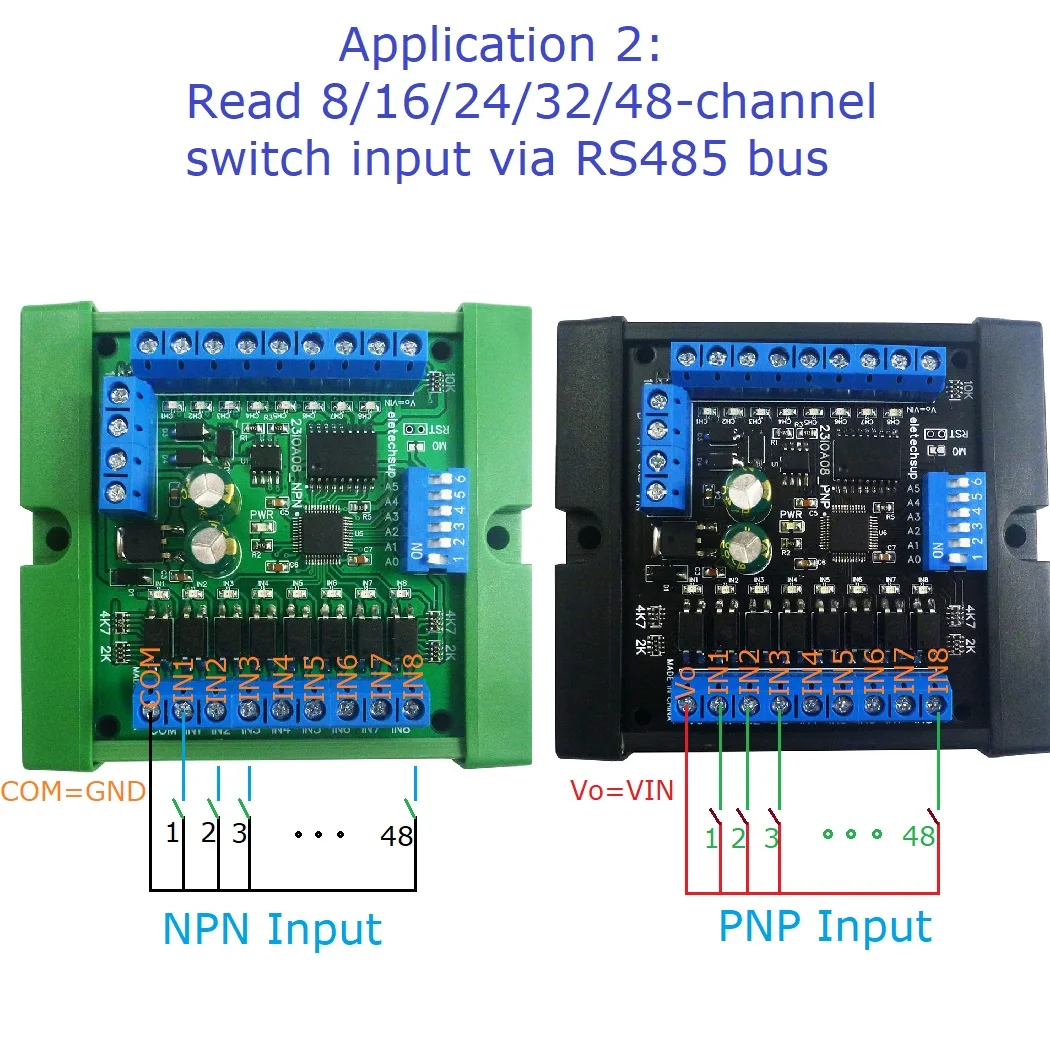 

2x DC12V-24V 8CH NPN/PNP Input& 8CH NPN 300MA Solid State Relay Output Modbus Rtu RS485 IO Module