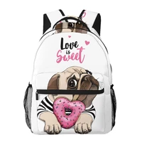 aesthetic backpack backpack teenager girls school book bag large capacity travel bag adorable puppy pug with a pink heart donu