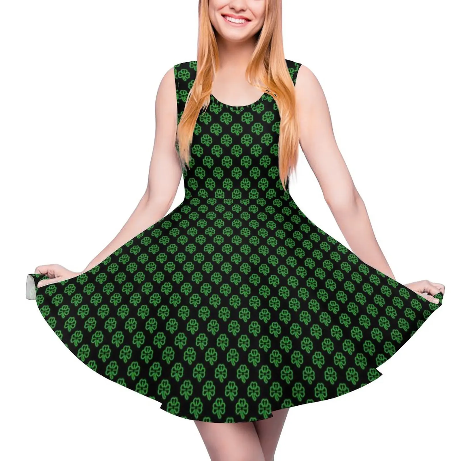 

Irish St Patricks Day Dress Shamrock Print Trendy Dresses High Waist Aesthetic Design Skate Dress Women Oversize Clothes