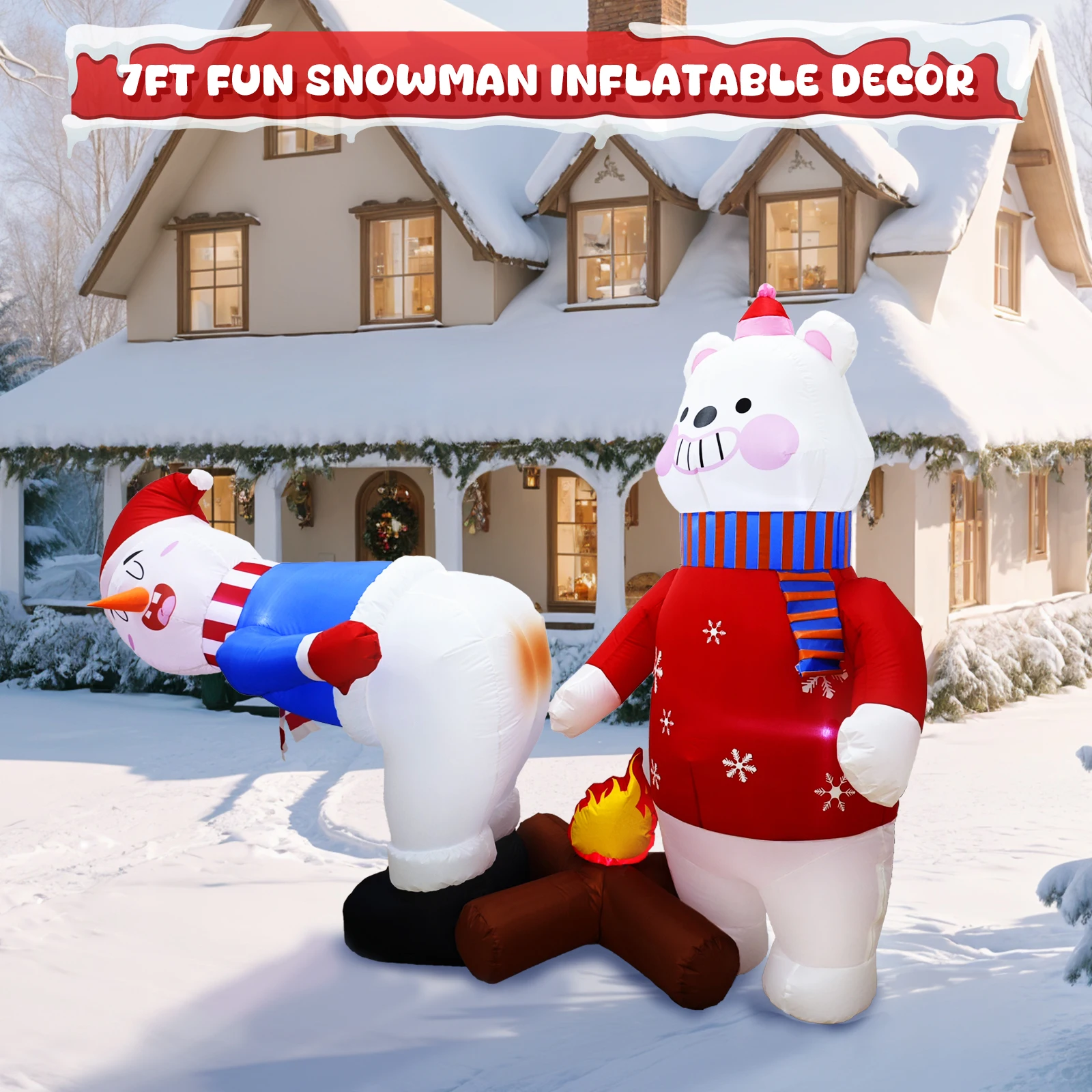 Ourwarm 7-футовое Рождественское Надувное Украшение С Искусственным Пламенем -