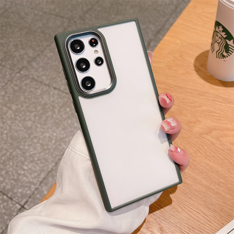 

Luxury Metal Camera Protector Matte Case For Samsung S22 Ultra S21Plus Note 20 Ultra Soft Silicone Hard Frosted Shockproof Cover