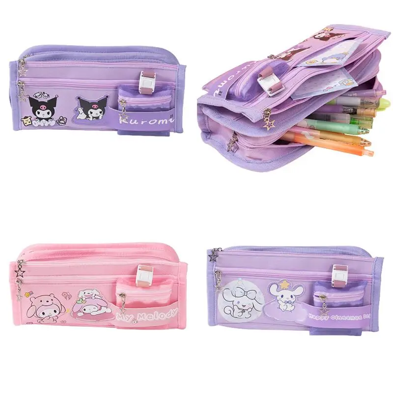 

Kuromi Cartoon Pencil Case Sanrios Cinnamoroll Kawaii Anime Figure High Capacity Sweet Girl Heart Student Stationery Storage Bag