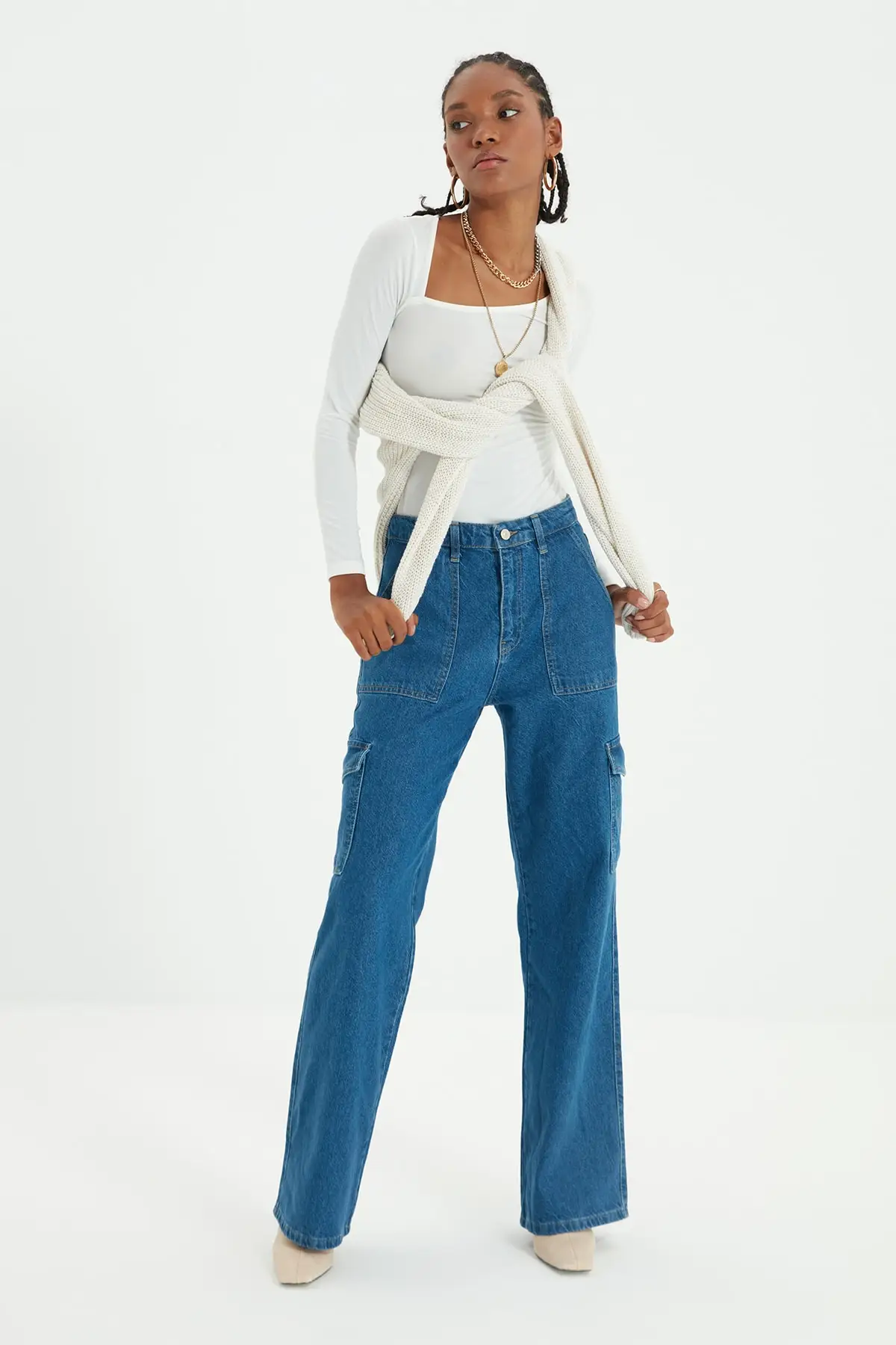 

Trendyol Pocket Detail High Bel Wide Leg Jeans TWOAW22JE0393