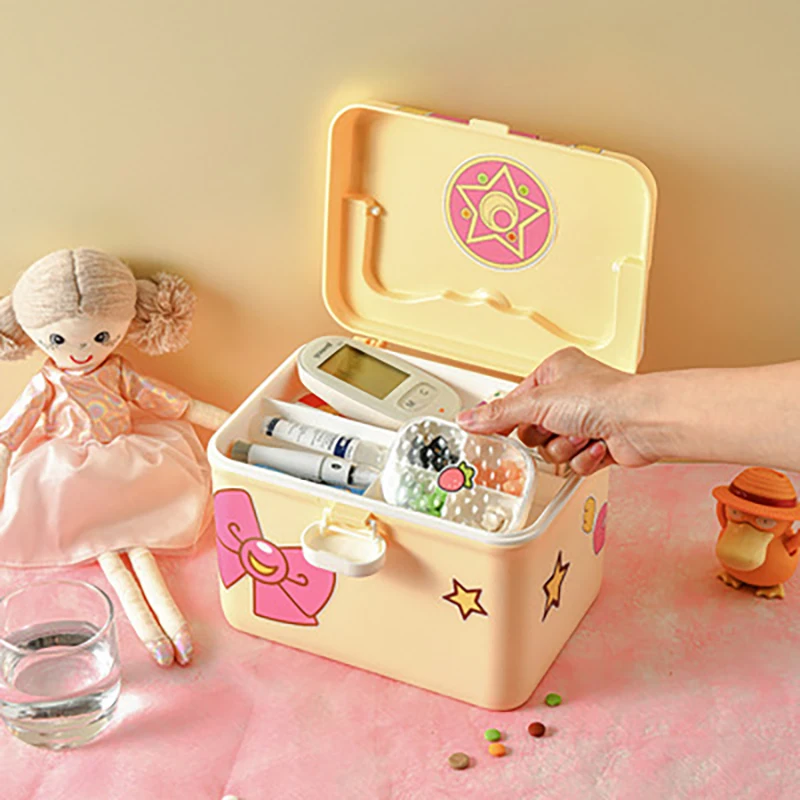 

Household Three-Tier Aid Kit Storage Box Portable Plastic Folding with Handle Medical Chest Organizer Makeup Storage Boxes