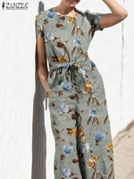 zanzea women summer floral printed jumpsuit short sleeve o neck playsuits bohemian casual fashion vintage work wide leg overall