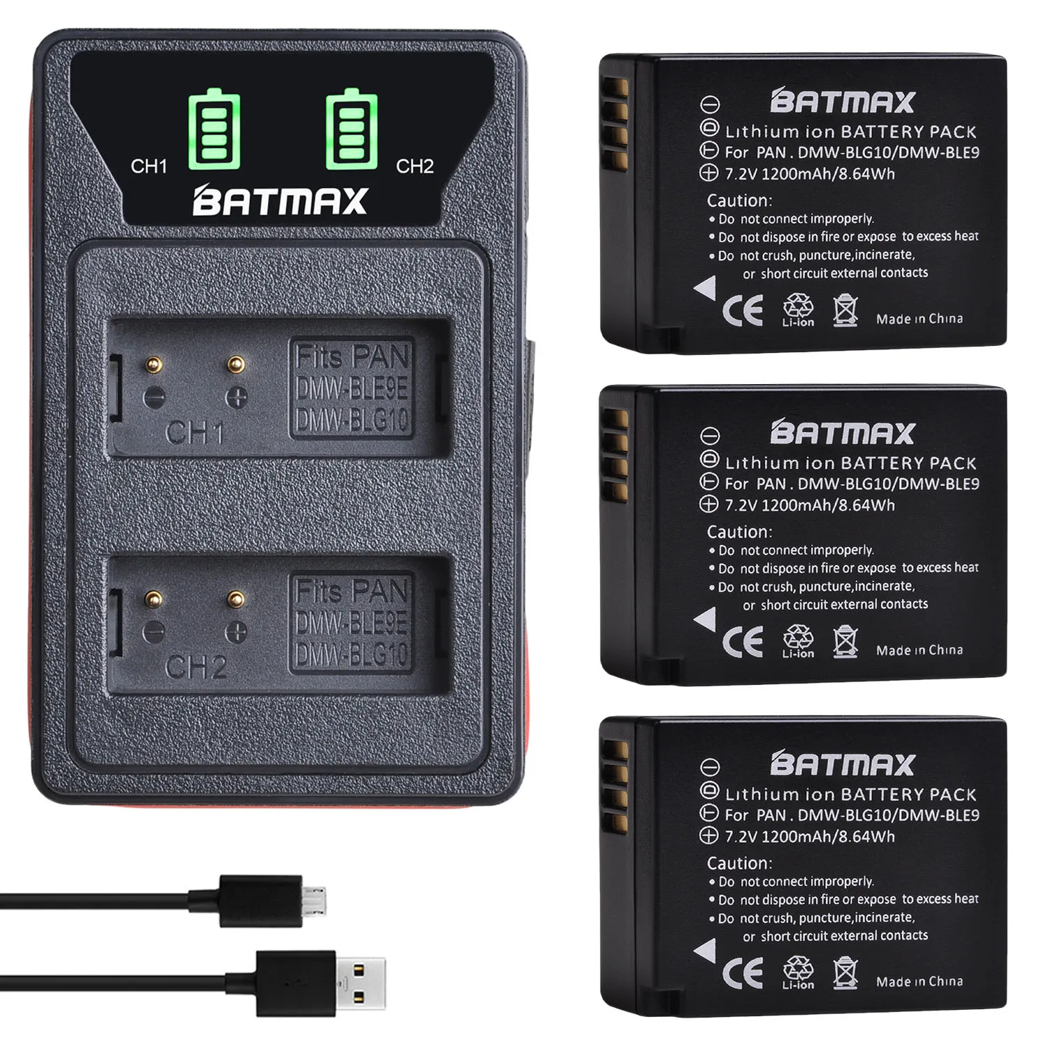 Фото Аккумулятор для фотоаппарата Batmax DMW-BLG10 BLE9E BP-DC15 + двойное зарядное устройство USB со светодиодной подсветкой для Panasonic LUMIX GF5 GF6 GX7 LX100 GX80 GX85 №1